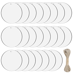 Clair Pendentifs acryliques transparents, plat rond, corde de jute, chaîne de jute, ficelle de jute, clair, 75x2mm, Trou: 4mm