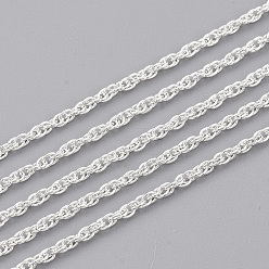 Серебро Паяные латунные покрытые железные веревочные цепи, с катушкой, серебряный цвет гальваническим, 2.5x1.5x0.2 мм, около 328.08 футов (100 м) / рулон