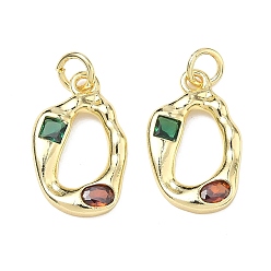 Разноцветный Латунные микро проложить кубического циркония подвески, овальные амулеты, стойки покрытие, без кадмия и без свинца, долговечный, золотые, красочный, 19x11.5x2.5 мм, Перейти кольцо: 5x1 мм, внутренний диаметр: 3 мм