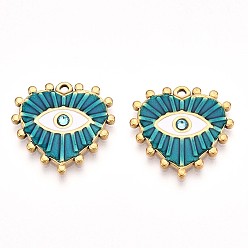 Темный Голубой Ионное покрытие (ip) 304 подвески со стразами из эмали из нержавеющей стали, сердце с сглаза, реальный 18 k позолоченный, темные голубые, 19x20x2 мм, отверстие : 1.5 мм