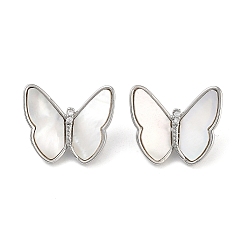 Платина Латунь микро проложить кубические циркониевые кнопки, с оболочкой, бабочка, платина, 13x15x6 мм, отверстие : 1 мм