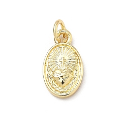 Настоящее золото 18K Религия латунные подвески, овал с подвесками в виде священного сердца, долговечный, без кадмия и без свинца, реальный 18 k позолоченный, 14x8x2.5 мм, Перейти кольцо: 5x1 мм, внутренний диаметр: 3 мм