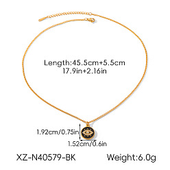 Blue 304 Stainless Steel Pave Cubic Zirconia and Enamel Evil Eye Pendant Necklaces, Golden, Blue, 17.91 inch(45.5cm)