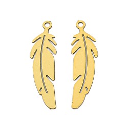 Золотистый 430 подвеска из нержавеющей стали, окрашенная распылением, подвески в форме пера, золотые, 22x6x0.3 мм, отверстие : 1.1 мм