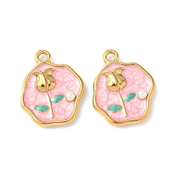 Цветок 304 нержавеющей стальной эмали подвески, с abs имитационными жемчужными бусинами , ионное покрытие (ip), золотые, цветок, 23.5x19x4 мм, отверстие : 2 мм