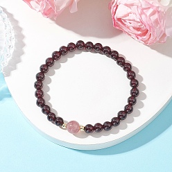 Гранат Круглые натуральные гранатовые и клубничные кварцевые бусины класса АААА эластичные браслеты для женщин, с Гальваническим немагнитных синтетическими гематита бисера, внутренний диаметр: 2 дюйм (5 см)