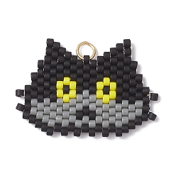 Черный Подвески ручной работы из стеклянных бусин в форме головы кошки, с 304 петлей из нержавеющей стали, чёрные, 19x28.5x1.5 мм, отверстие : 3 мм