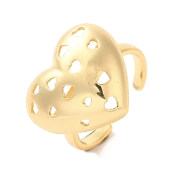 Real 18K Gold Plated Brass Open Cuff Rings, Heart, Real 18K Gold Plated, Inner Diameter: 19mm