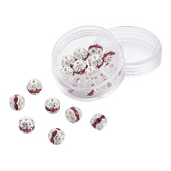 Роза Латунные бусины со стразами , класс А, серебрянный металл, круглые, роза, 8 мм, отверстия: 1 мм, 20 шт / коробка