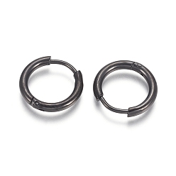 Electrophoresis Black 304 Stainless Steel Huggie Hoop Earrings, Hypoallergenic Earrings, with 316 Surgical Stainless Steel Pin, Electrophoresis Black, 12 Gauge, 14x2mm, Pin: 1mm, Inner Diameter: 10mm