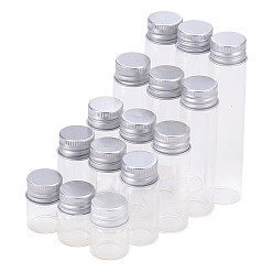 Clear Glass Bottles, with Screw Aluminum Cap and Silicone Stopper, Empty Jar, Platinum, Clear, Capacity: 5~25ml, 15pcs/set