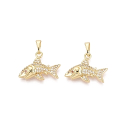 Настоящее золото 18K Латунные микро проложить кубического циркония подвески, акул амулеты, реальный 18 k позолоченный, 16x20x4 мм, отверстие : 6x3 мм