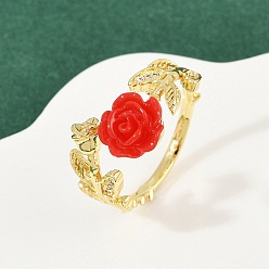 Настоящее золото 18K Манжеты из цветочной смолы, с латунной фурнитурой , без кадмия и без свинца, реальный 18 k позолоченный, 14 мм, размер США 8 1/2 (18.5 мм)