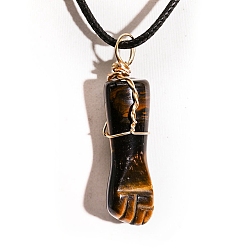 Тигровый глаз Подвески из натуральной проволоки с тигровым глазом, очарование в форме рук, золотые, 38x15 мм