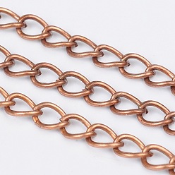 Red Copper Iron Twisted Chains, Curb Chains, Unwelded, with Spool,  Red Copper, 5x3.5x0.8mm, about 328.08 Feet(100m)/roll