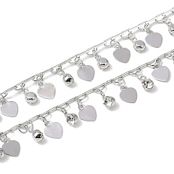 Платина Цепочки ручной работы из латуни и страз, для ожерелья браслеты решений, долговечный, пайки, с катушкой, сердце, платина, 5x1x0.5 мм, около 16.40 футов (5 м) / рулон