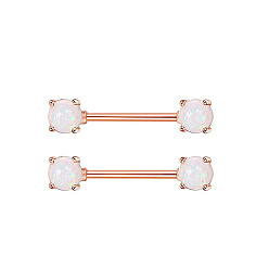 Белый 304 полукруглые штанги для сосков из нержавеющей стали с паве из синтетического опала, розовое золото , белые, 16 мм, штифты : 1.6 мм