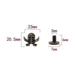 Antique Bronze Zinc Alloy Decorative Buttons, Skull, Antique Bronze, 2.3x2.05cm