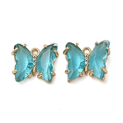 Темно-бирюзовый Латунь со стеклянными подвесками, без кадмия, без никеля и без свинца, бабочка, темные бирюзовый, 10x12x4 мм, отверстие : 1.2 мм