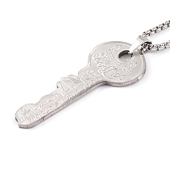 Stainless Steel Color Non-Tarnish Key 201 Stainless Steel Pendant Necklace, Box Chains, Stainless Steel Color, 23.70 inch(60.2cm)