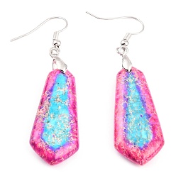 Средний Фиолетово-красный Серьги из натурального регалита / имперская яшма / морской осадок, с  латунными крючками для серег, окрашенные, шестиугольник, платина, средне фиолетовый красный, 58 мм, штифты : 0.7 мм