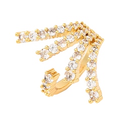 Настоящее золото 18K Открытые манжеты из латуни с микропаве и прозрачным фианитом, для женщин, без свинца и без кадмия, реальный 18 k позолоченный, внутренний диаметр: 17.5 мм