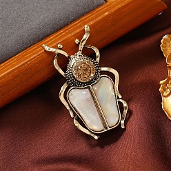 Античное Золото Насекомые акриловая имитация ракушки со стразами брошь-булавка, значок из сплава для рюкзака, античное золото , 47x28 мм