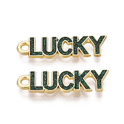 Зеленый Подвески из ирландского сплава с эмалью, талисманы на удачу, золотые, зелёные, 23x6.5x1.5 мм, отверстие : 1.6 мм