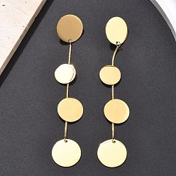 Золотой 304 плоские круглые серьги-гвоздики с кисточками из нержавеющей стали, ионное покрытие (ip), золотые, 114.5x20.5 мм