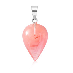 Стеклянный Камень Арбуза Арбуз камень стеклянные подвески, Подвески-капли с металлическими застежками с платиновым покрытием на дужках, 26x16 мм