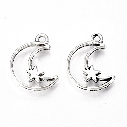 Античное Серебро Сплавочные подвески тибетского стиля, без свинца и без кадмия, луна, античное серебро, 18x15.5x2 мм, отверстие : 1.6 мм, Около 640 шт / 500 г