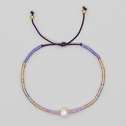 чертополох Браслеты из плетеного бисера в богемном стиле, украшенные стеклянными бусинами и искусственным жемчугом., Регулируемые браслеты из плетеного нейлонового шнура для женщин, чертополох, 11.02 дюйм (28 см)