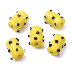 Yellow Handmade Bumpy Lampwork Beads, Column with Dot, Yellow, 15x11.5~12mm, Hole: 1.8mm