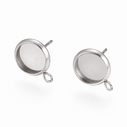 Нержавеющая Сталь Цвет Не тускнеет 304 серьги-гвоздики из нержавеющей стали, с петлей, плоско-круглые, цвет нержавеющей стали, лоток : 8 мм, 13x10 мм, отверстие : 2 мм, штифты : 8 мм