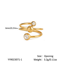 Настоящее золото 18K 304 открытые манжеты из нержавеющей стали для женщин, со стразами, реальный 18 k позолоченный, 60 мм, внутренний диаметр: регулируемый