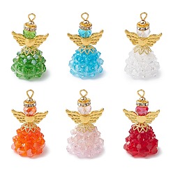 Золотой Стеклянные подвески, ангел, с имитацией австрийского хрусталя, тибетском стиле сплава angeltee бусы, бусины-разделители из хрусталя класса А из железа и латунные бусины, золотые, 38.5x21.5 мм, отверстие : 3 мм