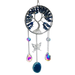 Ляпис-Лазурь Подвесные украшения из натурального лазурита, обернутого проволокой, дерево жизни, Ловушки солнца из натурального агата и стеклянных кисточек для украшения сада на открытом воздухе, 500 мм