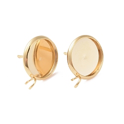 Золотой 304 Настройки серьги из нержавеющей стали, с петлей, плоско-круглые, золотые, лоток : 12 мм, 16.5x14x2 мм, отверстия: 2 мм, штифты: 0.8 мм
