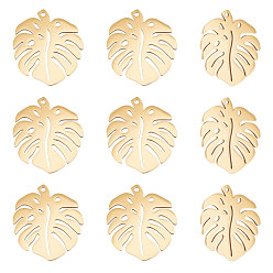 Золотой 201 подвески из нержавеющей стали, подвески из тропических листьев, лист монстры, золотые, 24x21x1 мм, отверстие : 1 мм, 10 шт / коробка