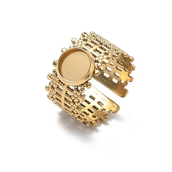 Golden 304 Stainless Steel Cuff Ring Components, Round Bezel Pad Ring Setting, Ion Plating(IP), Long-Lasting Plated, Golden, 12mm,19mm, Tray Size: 8mm