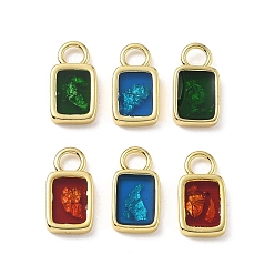 (52) Непрозрачная лаванда Подвески из эпоксидной смолы, прямоугольные, с латунной и золотой фольгой, стойки покрытие, долговечный, без свинца и без кадмия, реальный 18 k позолоченный, разноцветные, 13.5x7x2 мм, отверстие : 2.8 мм