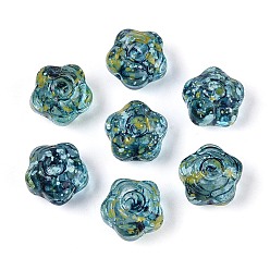 Темно-бирюзовый Прозрачные стеклянные бусины пикассо, цветок, темные бирюзовый, 11.5x12x8.5~9 мм, отверстие : 1.1 мм, Около 300 шт / фунт