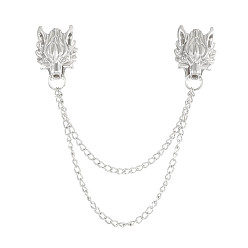 Platinum Alloy Hanging Chain Brooch for Men, Dragon, Platinum, 87mm