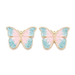 Небесно-голубой Подвески из эмали, АБС-пластика и искусственного жемчуга с гальваническим покрытием., бабочки прелести, золотые, без кадмия, без никеля и без свинца, голубой, 35x44x4 мм, отверстие : 1.8 мм