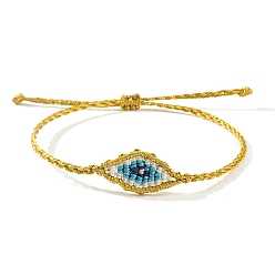 (932FM) Темно-синий аква-матовый с подкладкой Регулируемые плетеные браслеты из полиэстерового шнура от сглаза для мужчин и женщин, темно-золотистые, внутренний диаметр: 11 дюйм (28 см)