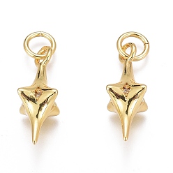 Настоящее золото 18K Латунные микропаве прозрачные подвески с фианитом, с прыжковых колец, долговечный, звезда, реальный 18 k позолоченный, 17x8x6 мм, отверстие : 3 мм