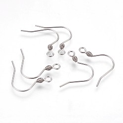Stainless Steel Color 304 Stainless Steel Earring Hooks, with Horizontal Loop, Stainless Steel Color, 18.5x19x2.5mm, Hole: 2mm, 21 Gauge, Pin: 0.7mm