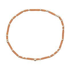 Оранжевый Минималистичные браслеты из стеклянных бусин и латунных бусин для женщин, круглые, золотые, оранжевые, 6.89 дюйм (17.5 см)