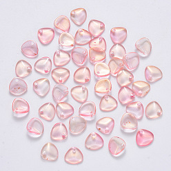 Pearl Pink Transparent Spray Painted Glass Charms, with Glitter Powder, Petaline, Pearl Pink, 7x8x2.5mm, Hole: 1mm