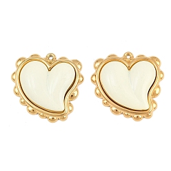 Beige Baking Paint 304 Stainless Steel Pendants, Heart Charms, Ion Plating(IP), Real 18K Gold Plated, Beige, 30.5x31x6mm, Hole: 1.5mm